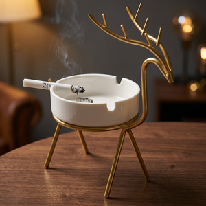 Cendrier en métal Nordic Gold Deer, incassable, en fer, support de cigarettes en forme d'animal, plateau décoratif de luxe pour salon et bureau, pour cigares - Product Image 1