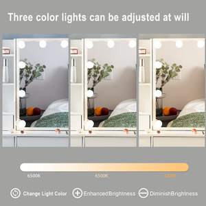 Miroir de <span class=keywords><strong>coiffeuse</strong></span> <span class=keywords><strong>avec</strong></span> panneau en bois et lumières, 4 tiroirs, tabouret rembourré, miroir coulissant, table de maquillage pour filles - Product Image 5