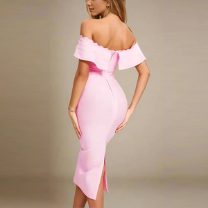 Vestido <span class=keywords><strong>de</strong></span> Noche Elegante para Mujer, Color Rosa, Estilo Vendaje, con Volantes, Abertura Lateral, Ajustado, Vestido Midi <span class=keywords><strong>de</strong></span> Fiesta, Estilo Celebridad - Product Image 2