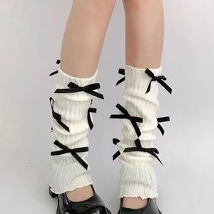 Whale Weaving Chronicle White <b>Knit</b> Leg Warmers With Bow Ties Women's Autumn Winter Fashion Keep Warm Style - Product Image 2