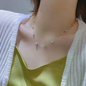 Collar de Plata de Ley 925 de Zhuji, Cadena de Perlas Aurora AK de 7-8 mm, Cielo Estrellado Sonriente, Plata de Ley 925 Natural, Perlas Aurora AK de 7-8 mm, Cielo Estrellado Sonriente - Product Image 4