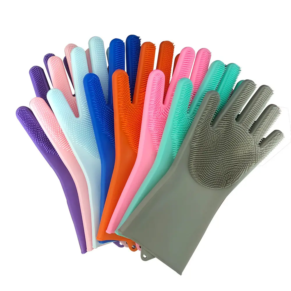 Household dish cleaning heat resistant heat resistant nitrile silicone dishwasher washing hand gloves with wash scrubber