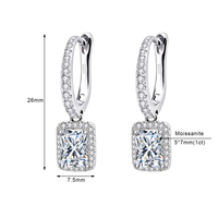 Boucles d'oreilles pendantes en argent sterling S925 certifié GRA, taille Radiant, 2 carats, couleur D, VVS1, avec halo de moissanite, vente en gros en vrac, directement de l'usine
