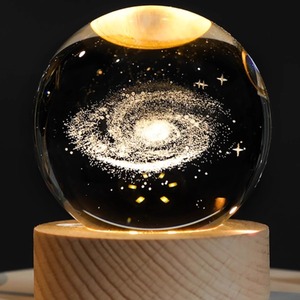 Lampada Notturna a LED con Sfera di Cristallo Personalizzata, Base in Legno, Arte 3D, Sistema Solare, Pianeti, Giove, <span class=keywords><strong>Luna</strong></span>, Nebulosa, Saturno - Product Image 1