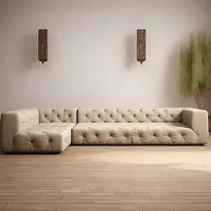 Muebles para el hogar, tela chesterfield de estilo americano, sala de estar soho, sofá seccional en L