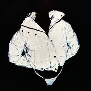 Estilo corto midriff-Baring poliéster HI vis gris reflectante espesar invierno mujeres sexy burbuja abajo cuello alto señora Tank top coat - Product Image 1