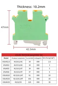 Khối thiết bị đầu cuối mặt đất uslkg35n màu vàng màu xanh lá cây Din Rail khối thiết bị đầu cuối uk-2.5b vít khối thiết bị đầu cuối kết nối dây