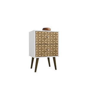 Nightstand In Natural And White With Geometric Wood <b>Drawers</b> Mid Century Modern Style <b>Storage</b> <b>Drawer</b> Unit - Product Image 1