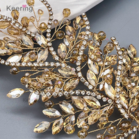WHD-135 Keering étincelles or casque perlé strass Appliques feuilles patchs pour bricolage vêtements robe