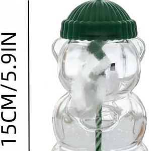 Simpatica Tazza in Vetro Trasparente a Forma di Orsetto, Antigoccia, Sicura per Alimenti, con Cannuccia, Ideale per Feste, per Acqua, Succhi, Latte e Caffè - Product Image 2