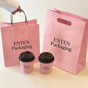 Bolsa de Papel Kraft Rosa Personalizada con Logotipo, Bolsa de Papel Portátil Reutilizable para Compras, Empaque de Alimentos, Comida para Llevar, Café, Panadería - Product Image 1