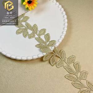 [LXS] 5.5cm Width Light Gold Leaf Lace Trim Water Soluble Embroidered Foliage Ribbon for <strong>Boho</strong> Wedding Dress &amp; Home Textile - Product Image 6