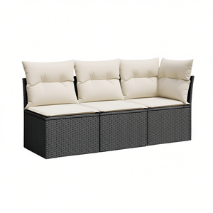 Black <b>Rattan</b> Garden <b>Sofa</b> Set With Cream Cushions Outdoor Furniture Waterproof Contemporary Design - Product Image 1