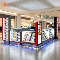 Kiosco de Aluminio con Cerradura, Vitrina de Vidrio con Iluminación LED para Teléfonos, Soporte para Kiosco de Teléfonos para Tiendas Minoristas de Marca