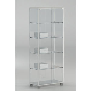 Vitrine encadrée en aluminium 71x37x180 cm blanche avec 2 portes verrouillables, 4 étagères réglables sur roulettes - Product Image 1