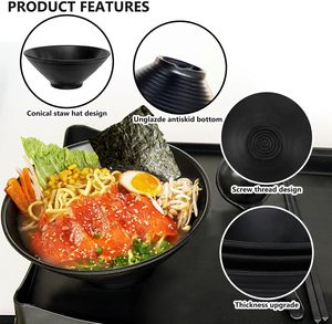 Juego de cuencos de <span class=keywords><strong>ramen</strong></span> de melamina de 9 pulgadas de estilo japonés, cuenco de fideos Pho Udon para sopa asiática negra mate con <span class=keywords><strong>cuchara</strong></span>, palillos para restaurante - Product Image 3