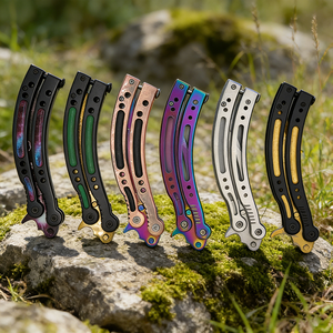 Cuchillo Mariposa Portátil para Práctica, Cuchillo Mariposa Transformable <span class=keywords><strong>CSGO</strong></span> Balisong, Cuchillos de Entrenamiento Plegables de Acero, Juegos al Aire Libre - Product Image 4