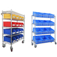Étagère de rangement en acier inoxydable avec grille métallique, finition chromée, antistatique, pour entrepôt et usage domestique, avec roulettes
