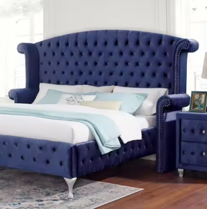 Lit <span class=keywords><strong>convertible</strong></span> moderne et réglable en velours rose, avec cadre en bois de rose, design à dossier haut, 1 pièce, taille Queen, mobilier de chambre à coucher - Product Image 6