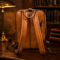 Sac à dos convertible en cuir véritable fait main, imperméable, en polyester, couleur cognac, style vintage, avec fermetures éclair en laiton antique