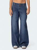 Nouvelles pantalons larges en jean à rayures fines pour femme, taille plus, coupe longue, effet délavé, pour le streetwear