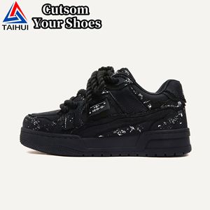 Zapatos de Invierno Personalizados de Cuero, Estilo Urbano, Negros, con Cordones, de Caña Baja, con Suela de Yute y Goma, que Aumentan la Estatura - Product Image 1