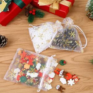 Xmas Organza <b>Bag</b> with Drawstring Snowflake Mesh Pouch 13x18cm Elegant Jewelry <b>Gift</b> <b>Bag</b> for Festival Decoration - Product Image 5