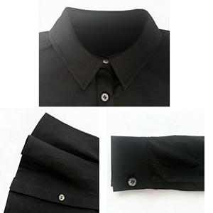 Chemisier noir à volants boutonné pour femme, manches longues, col classique, coupe ajustée, idéal pour le bureau - Product Image 6