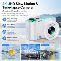 Ekranı Çevirilebilir Aynasız Kamera 4K 64MP AF Döner Düğme 2000mAh 2.8 IPS 256GB Kart 9 Efekt 11 Filtre Öğrenci Hobisi İçin