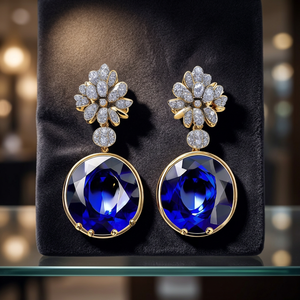 Boucles d'oreilles de mariage vintage en argent sterling 925 plaqué rhodium, goutte d'eau bleue pour les mariées - Product Image 3