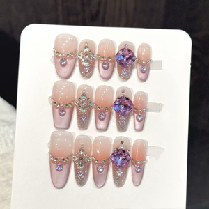Nouveau produit lancé, Ongles à presser artisanaux faits main, style français, motif pois frais d'été et nœud bleu <span class=keywords><strong>myrtille</strong></span>, pur artisanat - Product Image 5