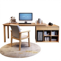 Escritorio de Madera Sólida con Librero Integrado, Escritorio Combinado para Estudiantes, Escritorio de Estudio y Escritura, Escritorio de Oficina para Dos Personas, Modelo FJX928