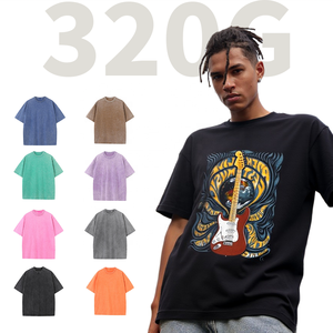 SHENGSHI T-shirt en jersey 100% coton pour homme avec impression de logo personnalisé col rond manches courtes coupe ample style uni surdimensionné - Product Image 1