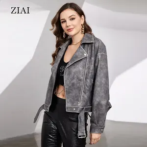 Giacche da donna in ecopelle, cappotto aderente aderente da motociclista con Zip