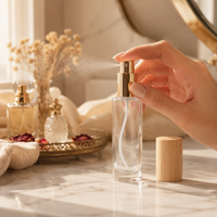 Botol Parfum Kaca Isi Ulang dengan Tutup Sekrup, Pompa Semprot Kabut Halus, dan Tutup Bambu Ramah Lingkungan, Logo Kustom Tersedia
