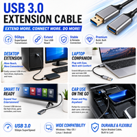 Cable de Extensión USB 3.0 AM a AF, Carga Rápida, Sincronización de Datos de 5 Gbps, Cable Extensor Trenzado de Aleación de Aluminio para Impresora de Cámara Industrial