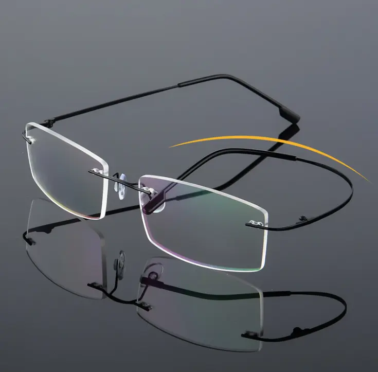 도매 사용자 정의 로고 직사각형 블루 라이트 차단 남성 티타늄 프레임 안경 광학 무테 안경