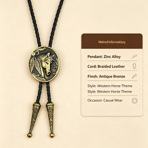 Cravate Bolo Western Vintage pour Homme, Pendentif Tête de Cheval, Finition Bronze Antique, Cordon en Cuir Tressé, Accessoire Décontracté pour Chemise - Product Image 3