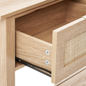 Rattan Console Table With 3 Storage Drawers Natural Rattan Sliding <b>Door</b> Entryway Sofa Table - Product Image 4