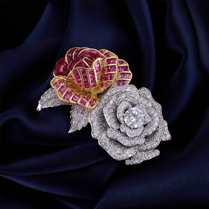 Broche de Flor de Rosa Grande para Mujer, Joyería de Boda, Moda de Invierno, Pin de Solapa, Broches de Cristal para Hermandad - Product Image 1
