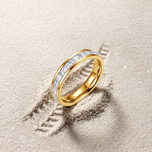 Waterproof 18K <b>Gold</b> Plated 304 Stainless Steel Eternity <b>Ring</b> Dainty Channel <b>Set</b> Lab Created Zircon Stackable Wedding Band Trendy - Product Image 5