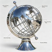 Sculpture de globe en acier inoxydable, carte du monde creuse, statue sphérique en métal pour villa, jardin, hall d'hôtel, place de ville, ornement de monument