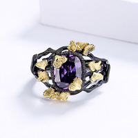 Offre Spéciale bijoux KYRA01387 Pistolet NOIR plaqué timbo forme améthyste anneau de pierres précieuses pour les femmes