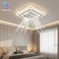 Ventilateur de plafond carré moderne sans pales encastré intelligent à six vitesses, ventilateur d'air décoratif d'intérieur pour la maison et le salon