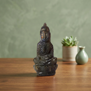 Statue de Bouddha en labradorite naturelle faite à la main, figurine de méditation, pierre semi-précieuse, décoration spirituelle pour la maison - Product Image 2