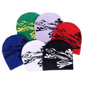 Bonnet en tricot jacquard avec motif grenouille personnalisable en gros Chapeau d'hiver cool avec imprimé animal pour le voyage - Product Image 1