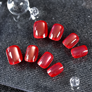 <span class=keywords><strong>Uñas</strong></span> Postizas <span class=keywords><strong>Cortas</strong></span> <span class=keywords><strong>con</strong></span> Diseño de Ojo de Gato Color Cereza para Mujer, Regalo, Brillantes, Reutilizables, de Gel Acrílico, <span class=keywords><strong>con</strong></span> Diseños - Product Image 5