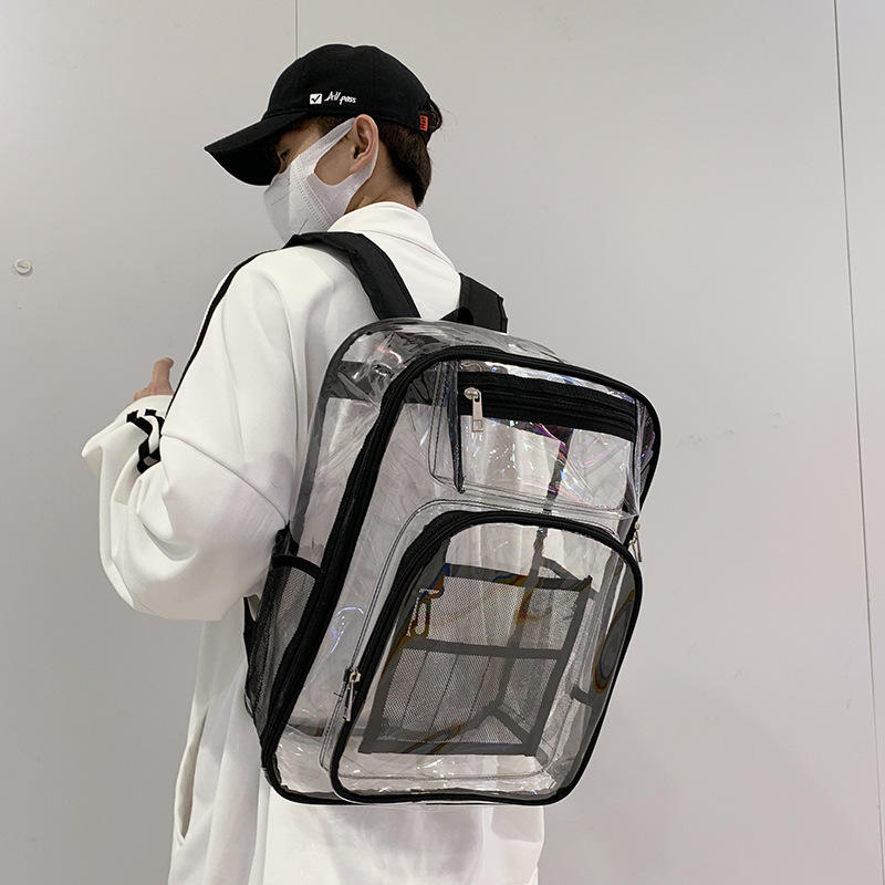 SW Transparent Large Capacity PVC Schoolbag Zipper Closure Student