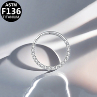 Cincin Hidung Getta Wholesale Gold Hinged Ring Clicker 16G/18G, Zirkon Warna-warni, Titanium ASTM F136, Perhiasan Tindik Tubuh, Anting, Hadiah