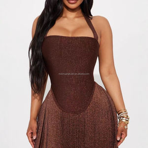 Kadınlar İçin Özel Yapım Simli Halter Saçaklı Elbiseler, Kulüp ve Kokteyl Elbisesi - Product Image 4